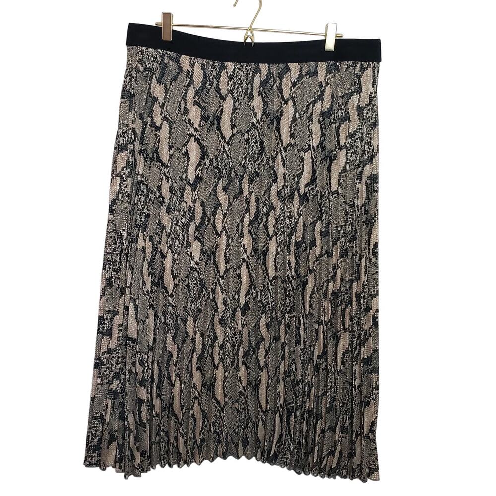 H&M Black and Beige Snake Print Pleated Midi Skirt
